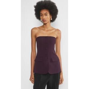 Aritzia Babaton Purple Strapless Tube Bandeau Button Up Peplum Blouse Top Size M